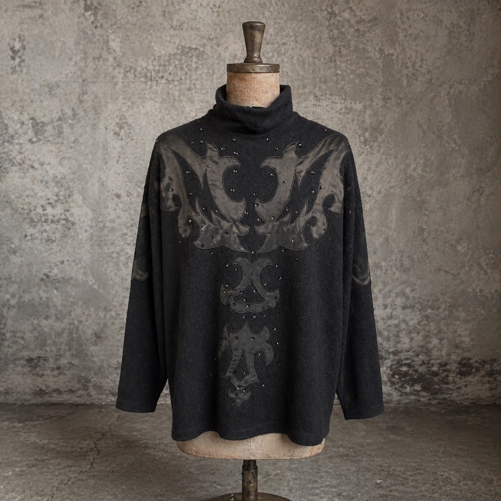Gothic Dark Academia Vintage Turtleneck Sweater Outlander‎ Large Black Lambswool